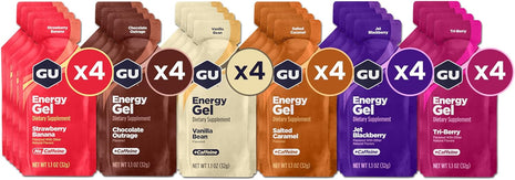 GU Energy Original Sports Nutrition Energy Gel, Vegan, Gluten Free, Kosher, and Dairy Free On the Go Energy for Any Workout, 24 Count, Assorted Flavors
