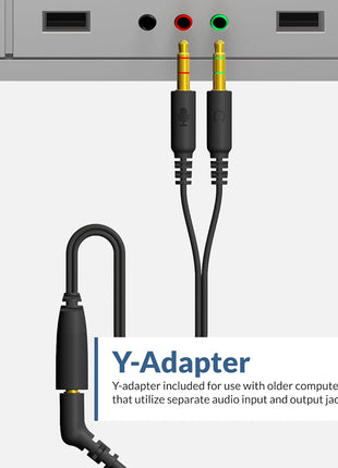 Cyber Acoustics Stereo Headset (AC-204), 3.5mm Stereo & Y-Adapter, Home, K12 School Classroom and Education
