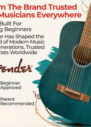 Fender FA 15 3/4 Scale Kids Steel String Acoustic Guitar   Blue Learn to Play Bundle with Gig Bag, Strap, Picks, Fender Play Online Lessons, and Austin Bazaar Instructional DVD