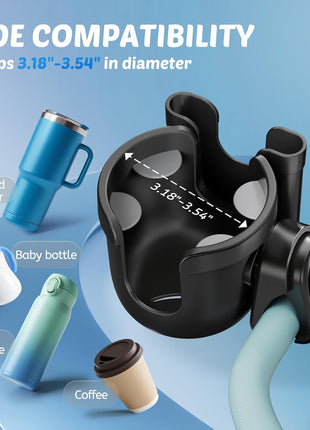 Cup Holder for Walker: Stroller Cup Holder Attachment with Phone Holder | Wheelchair & Stroller Accessories for Rollator, Bike, Scooter, Golf Cart, Baby Essentials, Christmas New Mom Seniors Gifts