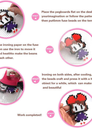 H&W 4PCS 5mm Fuse Beads Boards, Large Clear Pegboards Kits, with Gift 4 Lroning Paper (WA3-Z1)