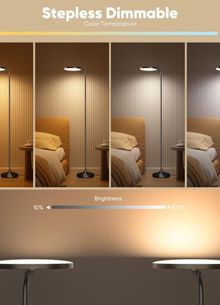 36W LED Floor Lamp, Super Bright Standing Lamp, Modern Stepless Dimmable Torchiere Tall Lamp with Remote Control, 350°Rotating Head Reading Floor Lamp for Living Room, Bedroom, Office