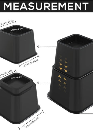 Utopia Bedding Adjustable Bed Risers 3 & 5 Inch, Black, 4-Pack | Supports up to 1,300 lbs with a stable, anti-slip design