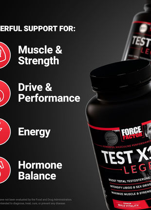 Force Factor Test X180 Legend Testosterone Booster for Men | Build Muscle & Strength, Performance, Testosterone Supplement for Men's Health, Testosterone Support, 120 Capsules