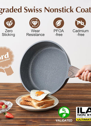 SENSARTE Nonstick Skillet, Deep Frying Pan 10/11/12-inch, Saute Pan with Lid, Stay-cool Handle, Healthy Stone Cookware Cooking Pan, Induction Compatible (10-Inch/3.5QT)