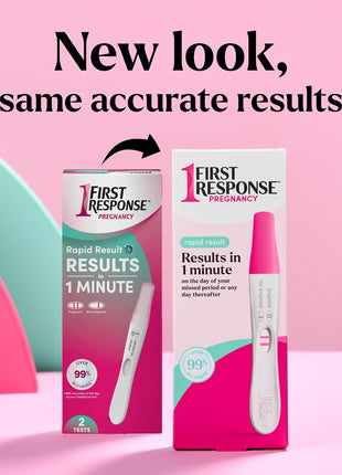 First Response Rapid Result Pregnancy Test, 2 Pack | Results In 1 Minute, Over 99% Accurate*, Easy-to-Read Results, Trusted For 30 Years