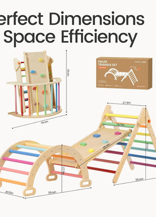 Tiny Land Pikler Triangle Set, 7-in-1 Foldable Climbing Toys Set for Kids | Baby Indoor Playground Jungle Gym, Wooden Montessori Climbing Set for Toddler,Ideal Gift for Kids (Rainbow)