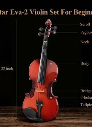 Eastar 3/4 Violin for Beginners, Violins Kit for Student, Fiddle with Hard Case, Rosin, Shoulder Rest, Bow, and Extra Strings (Imprinted Finger Guide on Fingerboard)