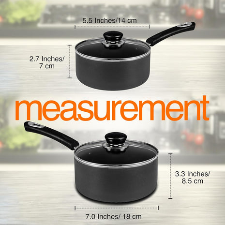 Utopia Kitchen Nonstick Saucepan Set, Cooking Pots with Lids, 1 Quart and 2 Quarts Multipurpose Kitchen Small Pots for Cooking Nonstick With Lids, 1 qt & 2 qt Set, Grey & Black
