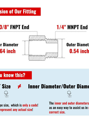 SUNGATOR 3/8 Inch Female to 1/4 Male Reducer, NPT Brass Pipe Fittings Adapters, 1/4" Male to 3/8" Female NPT Reducer Adapters, Brass Pipe Extension Connectors, Pack of 2