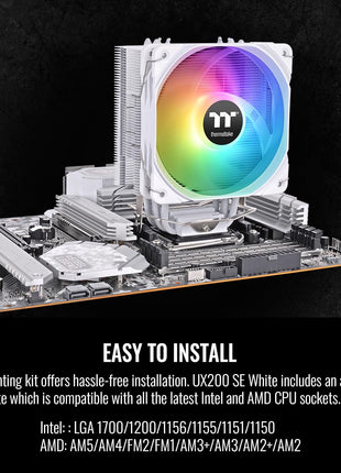 Thermaltake UX200 SE White 5V Motherboard ARGB Sync 16.8 Million Colors 15 Addressable LED Intel/AM5/AMD (LGA 1851/1700) Universal Socket Hydraulic Bearing 170W CPU Cooler CL-P116-AL12SW-A