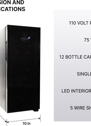 Koolatron Urban Series 12 Bottle Wine Cooler, Thermoelectric Wine Fridge, 1 cu. ft. Freestanding Wine Refrigerator for Home Bar, Small Kitchen, Apartment, Condo, Cottage, RV
