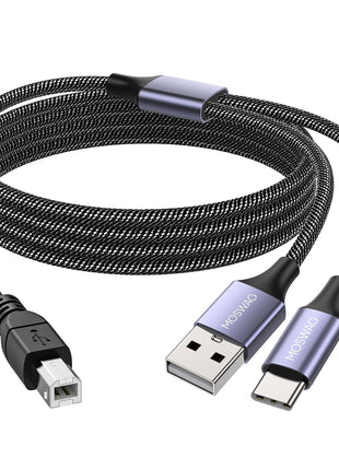 MOSWAG 2in1 USB Printer Cable 3.28FT/1M with USB C to MIDI Cable Printer Cable,USB MIDI Cable USB C to USB B MIDI Cable,Cable,Compatible with Music Instrument,Piano,Midi Keyboard,USB Microphone