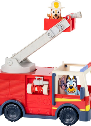 Bluey Firetruck Toy Playset with Firefighter Bingo, Bluey & Bob Bilby, Toddler Fire Truck w/ Spinning Ladder, Water Hoses for Kids Ages 3+