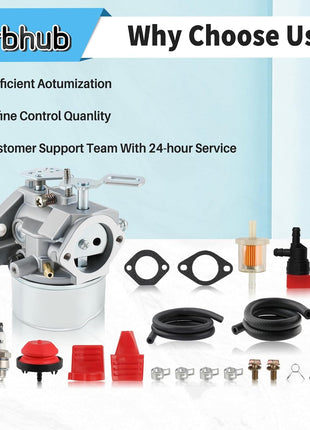 Carbhub 640052 Carburetor for Tecumseh HMSK80 HMSK90 HMSK100 LH318SA LH358SA Snow Blower Thrower 8HP 9HP 10HP Engine Tecumseh 640054 640349 Carburetor with Primer Bulb - 640052 Carburetor