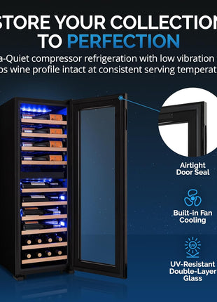 NewAir Shadow Series Wine Cooler Refrigerator 56 Bottles Dual Temperature Zones, Freestanding Mirrored Wine and Beverage Fridge with Double-Layer Tempered Glass Door & Compressor Cooling for Wine
