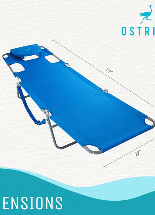 Ostrich The Original Chaise Lounge 72 x 22 Inch Portable Reclining Lounger | Outdoor Patio, Beach, Lawn, Camping, or Pool Tanning Chair, Ocean Blue