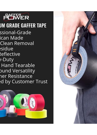 Gaffer Power Black Gaffer Tape 2 Inch x 30 Yards, Pro Grade, Made in USA