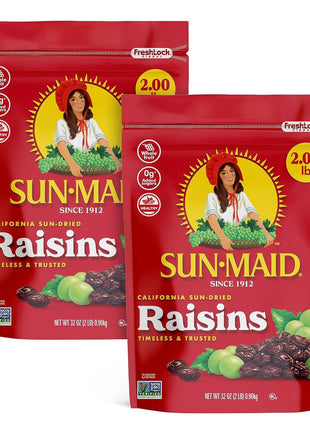 Sun-Maid California Sun-Dried Raisins - (2 Pack) 32 oz Resealable Bag - Dried Fruit Snack for Lunches, Snacks, and Natural Sweeteners
