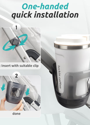 Stroller Cup Holder Fits for UPPAbaby Vista/Vista V2/Vista V3/Cruz/Cruz V2/Cruz V3/Minu/Minu V2/Minu V3/Minu Duo, Holds Different Drink Sizes, One-Hand Quick Install/Remove, Folds with Stroller