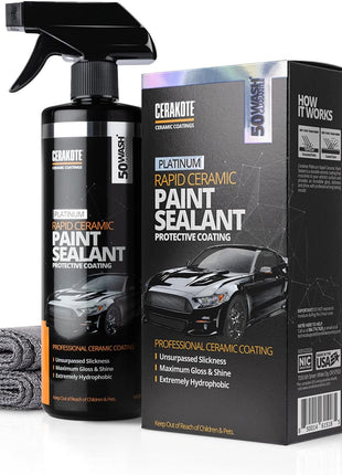 CERAKOTE® Rapid Ceramic Paint Sealant Spray - Ceramic Coating for Cars | 14oz - Ceramic paint sealant, 50+ wash rating. Hydrophobic, high-gloss spray-on protection for car paint.