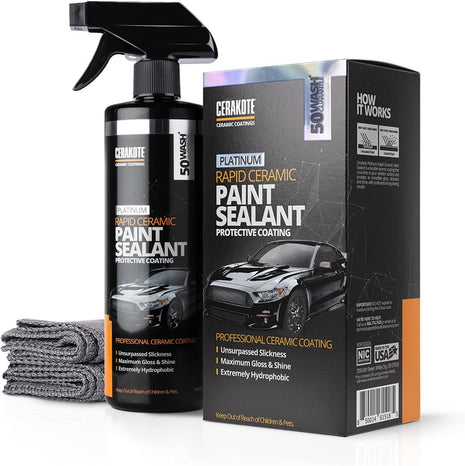 CERAKOTE® Rapid Ceramic Paint Sealant Spray - Ceramic Coating for Cars | 14oz - Ceramic paint sealant, 50+ wash rating. Hydrophobic, high-gloss spray-on protection for car paint.