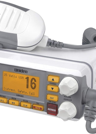 Uniden UM385 25 Watt Fixed Mount Marine Vhf Radio, Waterproof IPX4 with Triple Watch, Dsc, Emergency/Noaa Weather Alert, All Usa/International/Canadian Marine Channels, Memory Channel Scan, White