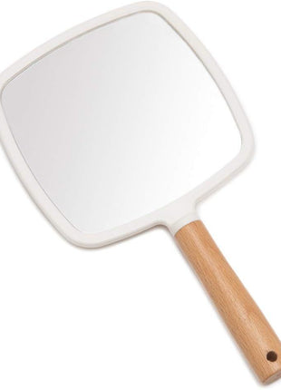 YEAKE Hand Held Mirror with Handle for Makeup,Small Cute Wood Hand Mirror for Shaving with Hole Hanging Single-Sided Portable Travel Vanity Mirror for Men&Women(Square)