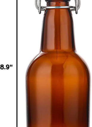 SureSave Beer Bottles with Easy Swing Cap | 16 Oz Clear Glass Bottle Set with Airtight Lid for Kombucha, Carbonated Drinks, Brewing, and Fermenting (12 Pack)