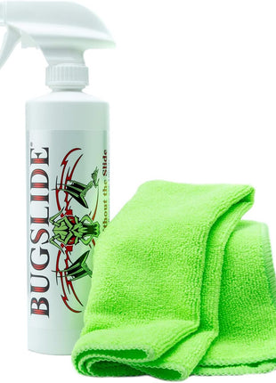BugSlide 16 Oz Shop Kit Cleaner and Polisher with Microfiber Towel, Tree Sap Remover, Waterless Detailer for Removing Bugs Without Scratching, Shining and Degreasing All Surfaces