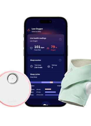 Owlet Dream Sock Smart Wearable Baby Monitor Tracks Heart Rate & Oxygen in Real Time Parents Receive Alerts, Sleep Insights & More via App - Mint