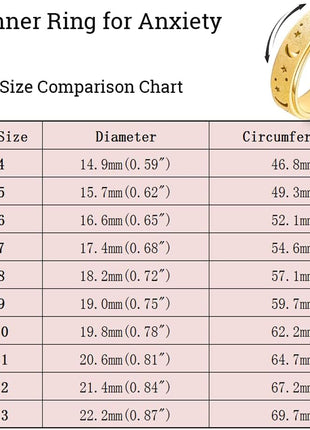 OreilleStar Anxiety Ring for Women Spinner Ring Stainless Steel Fidget Toys Adults Fidget Spinner Ring Fidgit Ring (Moon Star-Gold, 8)