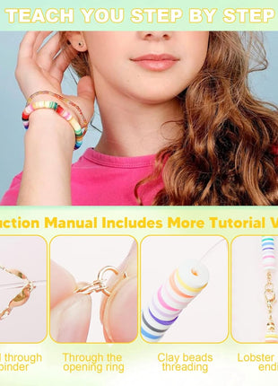 Dowsabel Clay Beads Bracelet Making Kit for Beginner, 5000 Pcs Preppy Polymer Clay Beads with Charms Kit for Jewelry Making, DIY Arts and Crafts Birthday Gifts Toys for Kids Age 6-13