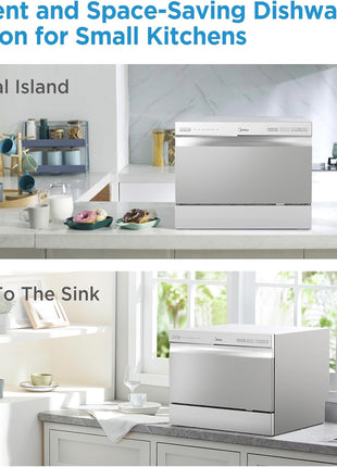 Midea MDC22P2ASS Countertop Dishwasher, 6 Place Settings & 6+2 Washing Cycles Portable Dishwashers, Energy Star Dish Washer for Dorm, RV & Apartment, Silver