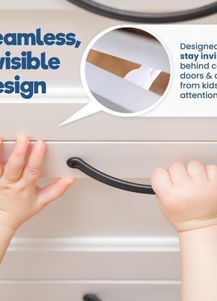 Upgraded Invisible Baby Proofing Cabinet Latch Locks (10 Pack) - No Drilling or Tools Required for Installation, Works with Most Cabinets and Drawers, Works with Countertop Overhangs, Highly Secure