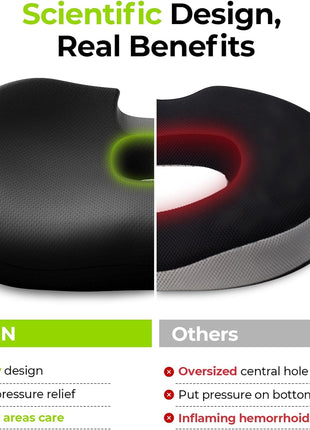 AUVON Innovative Donut Pillow Hemorrhoids Scientific Center Hole and Tailbone Cutout, Orthopedic Pain Relief Donut Seat Cushion for Coccyx, Sciatica, Postpartum Pregnancy, After Surgery Sitting Relief