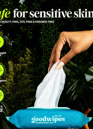goodwipes Flushable Butt Wipes Made with Vitamin E & Aloe - Soft & Gentle Wet Wipe Dispenser for Home Use, Septic & Sewer Safe - Largest Adult Toilet Towelettes - Rosewater, 360 Count (6 Packs)