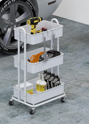 Simple Houseware 3-Tier Heavy Duty Metal Utility Rolling Cart, White