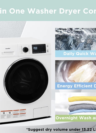 COMFEE' 24" Washer and Dryer Combo 2.7 cu.ft 26lbs Washing Machine Steam Care, Overnight Dry, No Shaking Front Load Full-Automatic Machine, Dorm White