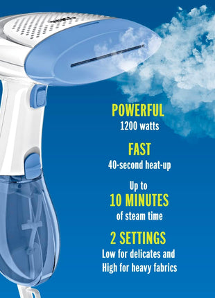 Conair Handheld Garment Steamer for Clothes, ExtremeSteam 1200W, Portable Handheld Design,White/Blue