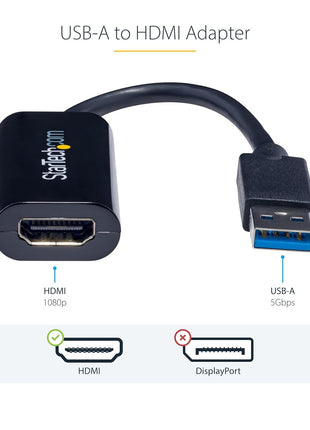 StarTech USB 3.0 to HDMI Adapter, USB-A to HDMI Display Converter, 1080P 60Hz Full HD Video Graphics Adapter, Driver Required, USB Monitor Extender for Windows PC (USB32HDES)