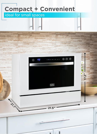 BLACK+DECKER Countertop Dishwasher, Energy Star Certified, BCD6W, White | Counter Dish Washer with 7 Wash Programs, 6-Place Setting Capacity, 24-Hour Delayed Start