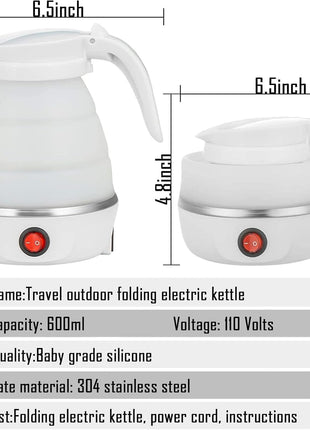 Travel Kettle Small Foldable Portable Kettle,Silicone Collapsible Tea Pot for Camping,Easy for Storage (White1)
