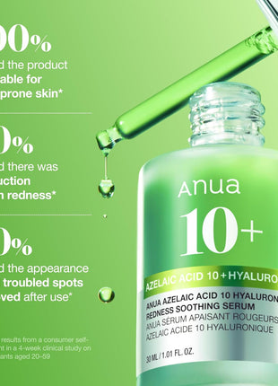 Anua Azelaic Acid 10 Hyaluron Redness Soothing Serum, Facial Serum for Blemish-Prone & Oily-Prone Skin, Lightweight & Hydrating Blemish Care, Hyaluronic Acid, Korean Skincare, 1.01 fl oz.