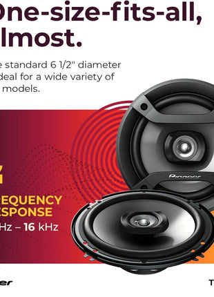 Pioneer F-Series TS-F1634R 6.5" 2-Way Speakers (Pair) – 200W Max, Balanced Sound + Smooth Treble, Great Stock Replacement, High-Efficiency Speaker Designed for OEM Power