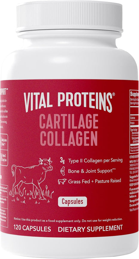 Vital Proteins Cartilage Collagen, Type II, 120 Capsules | Grass-fed Type II Collagen & Chondroitin Sulfate, Supports Joint Health, Hair Skin & Nails, 30 Servings