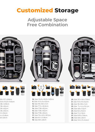 K&F Concept Camera Backpack,Hardshell Photography DSLR Camera Bag with 15-15.6 Inch Laptop Compartment Waterproof Hard Shell Camera Case Compatible for Canon/Nikon/Sony/DJI Mavic Drone