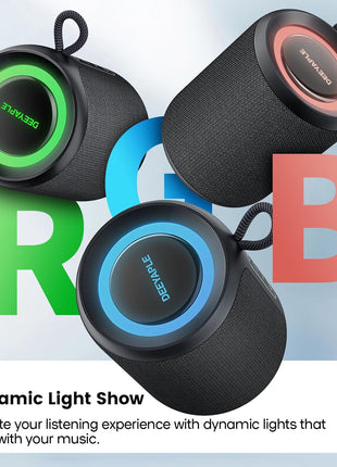 Bluetooth Speaker Wireless,IP67 Waterproof & Dustproof Portable Speaker with Lights,15W Loud Stereo Sound, 2500mAh Battery All Day Playtime, TWS Pairing, BT5.3, Home/Party/Outdoor/Beach (Black)