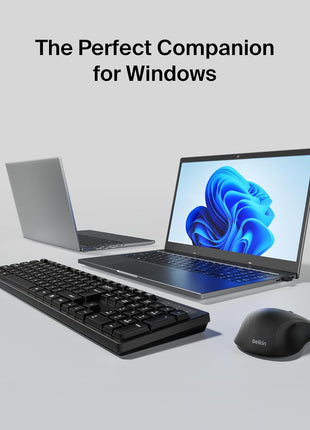 Belkin Wireless Keyboard and Mouse with USB-A Receiver - Keyboard Set w/Wireless Mouse, Ergonomic Design for Home, Office, Desk, Compatible with Laptop, PC, Windows - Batteries Included - Black