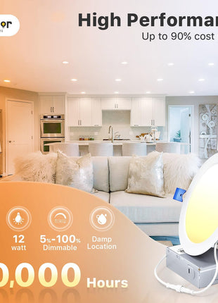 Ensenior 12 Pack 6 Inch LED Recessed Ceiling Light, Dimmable, 2700K-5000K 5CCT, 1200LM 12W 120V, High Brightness Canless Wafer Downlight - ETL&FCC&IC